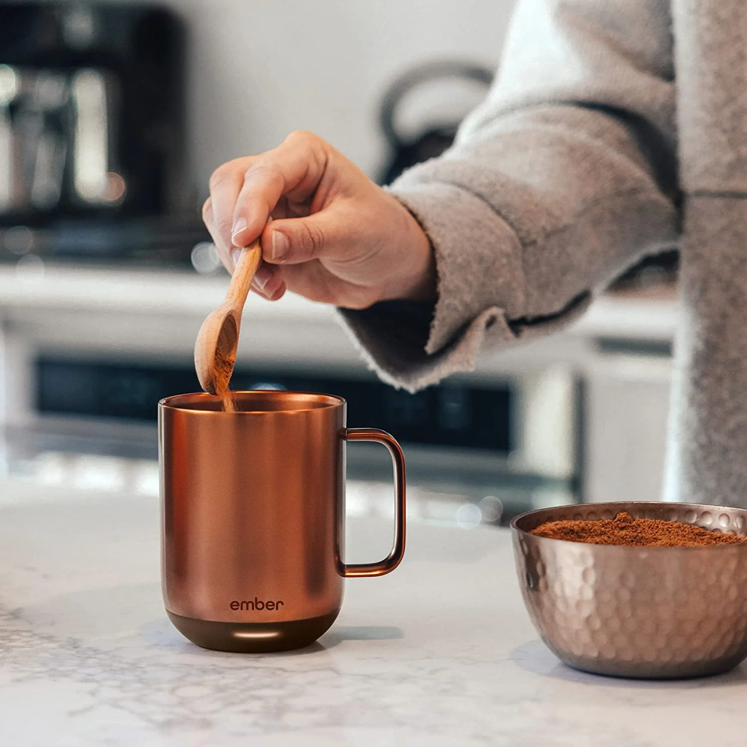 Ember Temperature Control Smart Mug 2, 14 oz, Grey, 80 min Battery Life | App Controlled Heated Coffee Mug | Improved Design with Clear Splash-Proof Sliding Lid