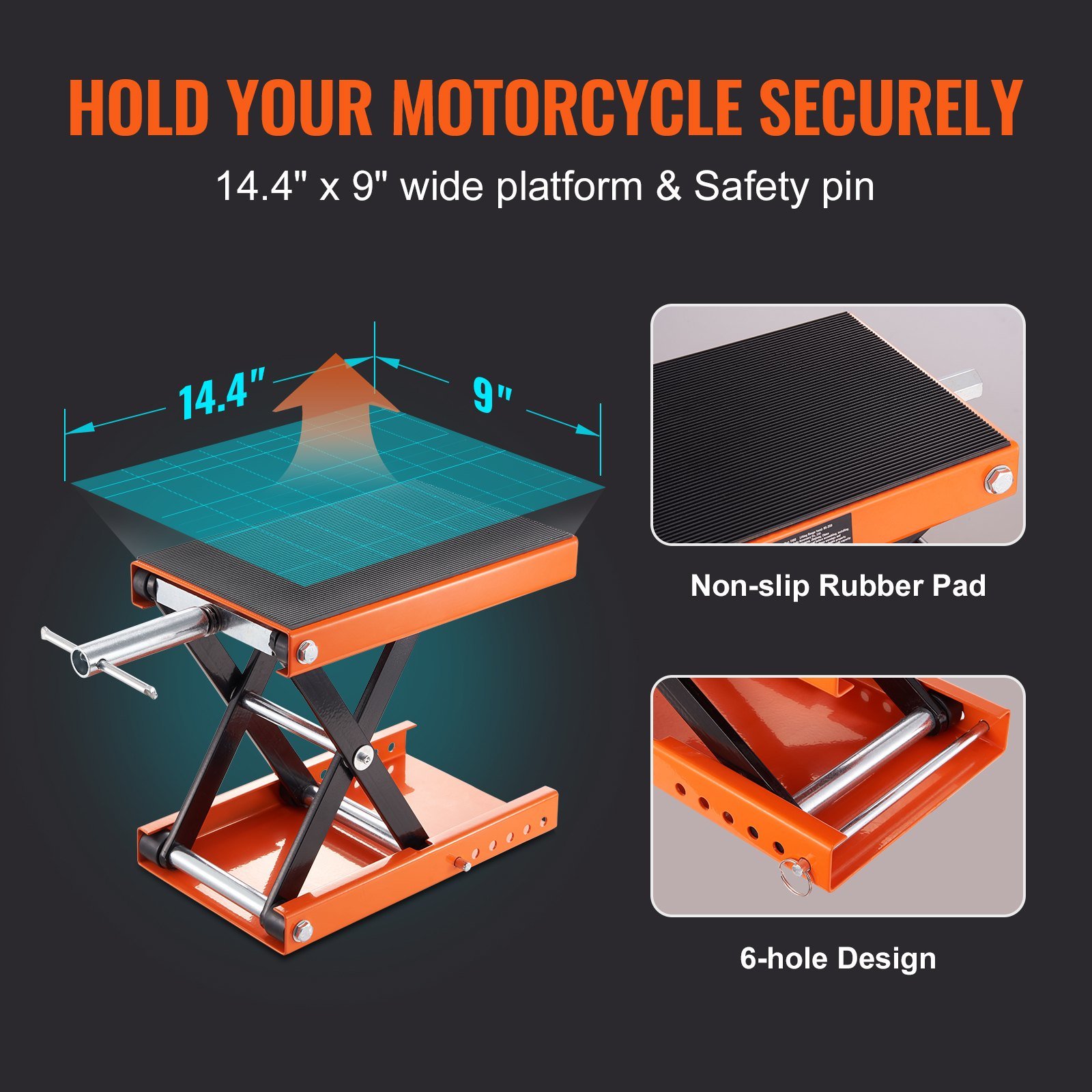 Vevor  1100 lbs Motorcycle Scissor Lift Jack with Wide Deck & Safety Pin