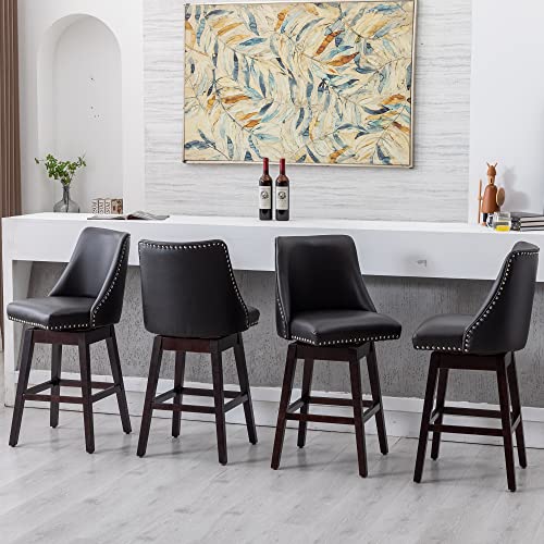 Counter Height Bar Stools 27.5" Mid Cenutry Modern Linen Kitchen Stools with Back 360°Swivel Barstools Wood Legs for Home Pub/Kitchen Island/Breakfast Bar/Restaurant/Patio, Grey