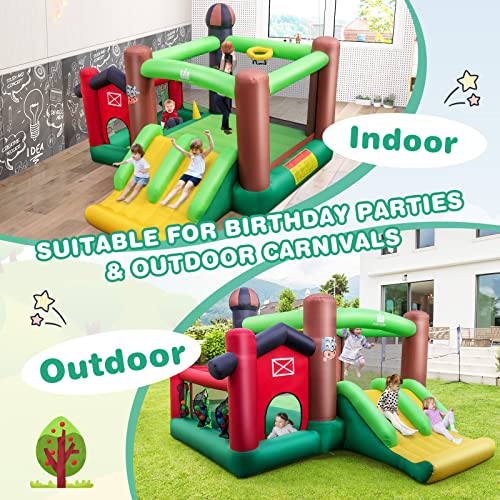 BOUNTECH Inflatable Bounce House, Farm Themed Bouncy House with Dual Slides for Racing Fun, Toddler Kids Jump Castle Bounce House with Ball Pit & Blower Indoor Outdoor Backyard Party Gifts