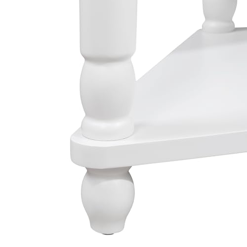 3-Tier Corner Shelf with Drawer, Living Room Corner Cabinet with Solid Wood Legs, Small Corner Table with Storage, Corner Hutch Cabinet for Dining Room, Kitchen, Bedroom, White