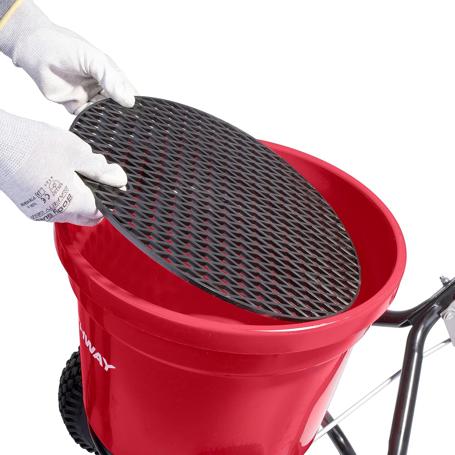 Earthway Even Spread 2150 Commercial 50 LB Broadcast Fertilizer Spreader. Red, Heavy-Duty Walk-Behind Push Garden Seeder with Adjustable Drop Rate and Driving Handle. Large 13 inch Pneumatic Stud Tires