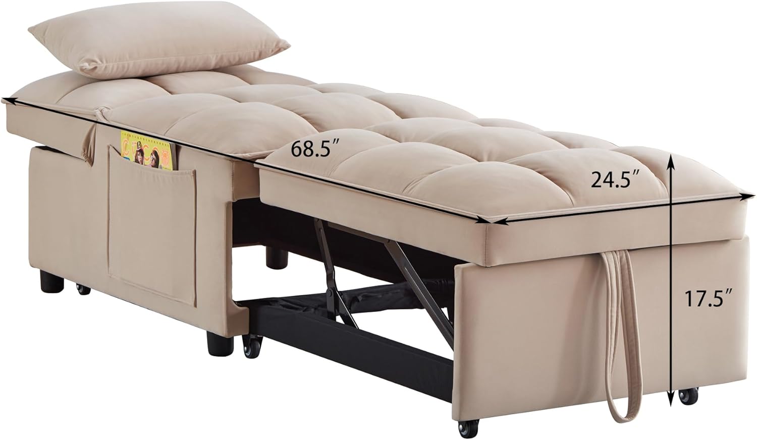 Convertible Sofa Bed, Multifunctional Sleeper Chair Bed, Convertible Reading Chair, 3 in 1 Folding Single Sofa Bed for Adults, Suitable for Living Room, Bedroom, Small Room (Gray)
