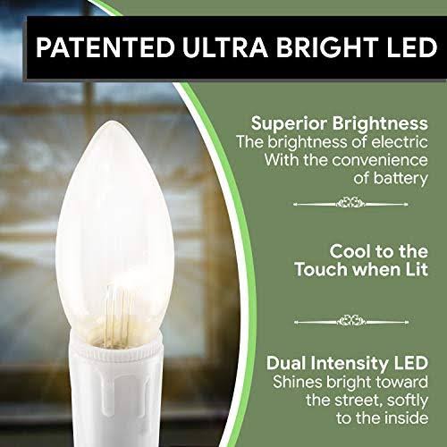 612 Vermont Ultra-Bright LED Window Candles with Timer, Battery Operated, Metal Base, White Candlestick, Adjustable Height (Pack
