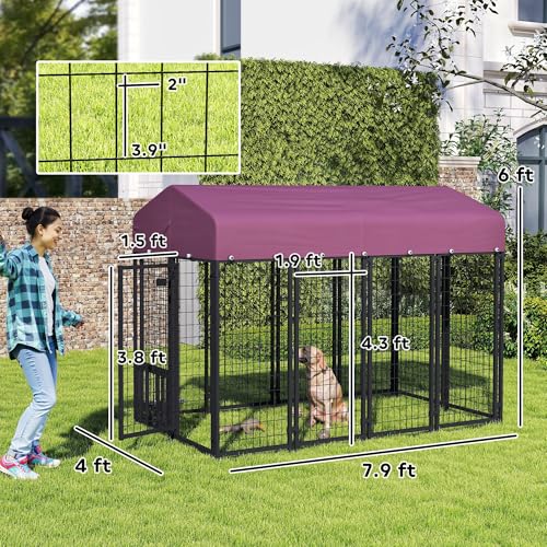 PawHut 4.6' x 4.6' x 5' Dog Kennel Outside, Welded Wire Outdoor Dog Kennel Run with Waterproof & UV Resistant Cover, for S&M Breeds, Chickens, Ducks, Black