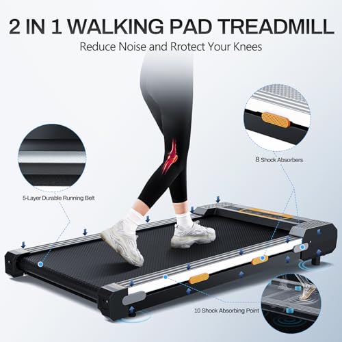 Walking Pad Treadmill with Incline Under Desk Treadmill, 2 in 1 Portable Compact Treadmill for Home with Remote Control, LCD Display, Small Walking Jogging Machine