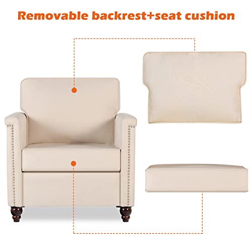 AILEEKISS Accent Chairs Set of 2 for Living Room Upholstered Arm Chairs Traditional Chesterfield Armchair Bedroom Reading Chairs for Adults Comfy Fabric Single Sofa Chair (2, Beige)