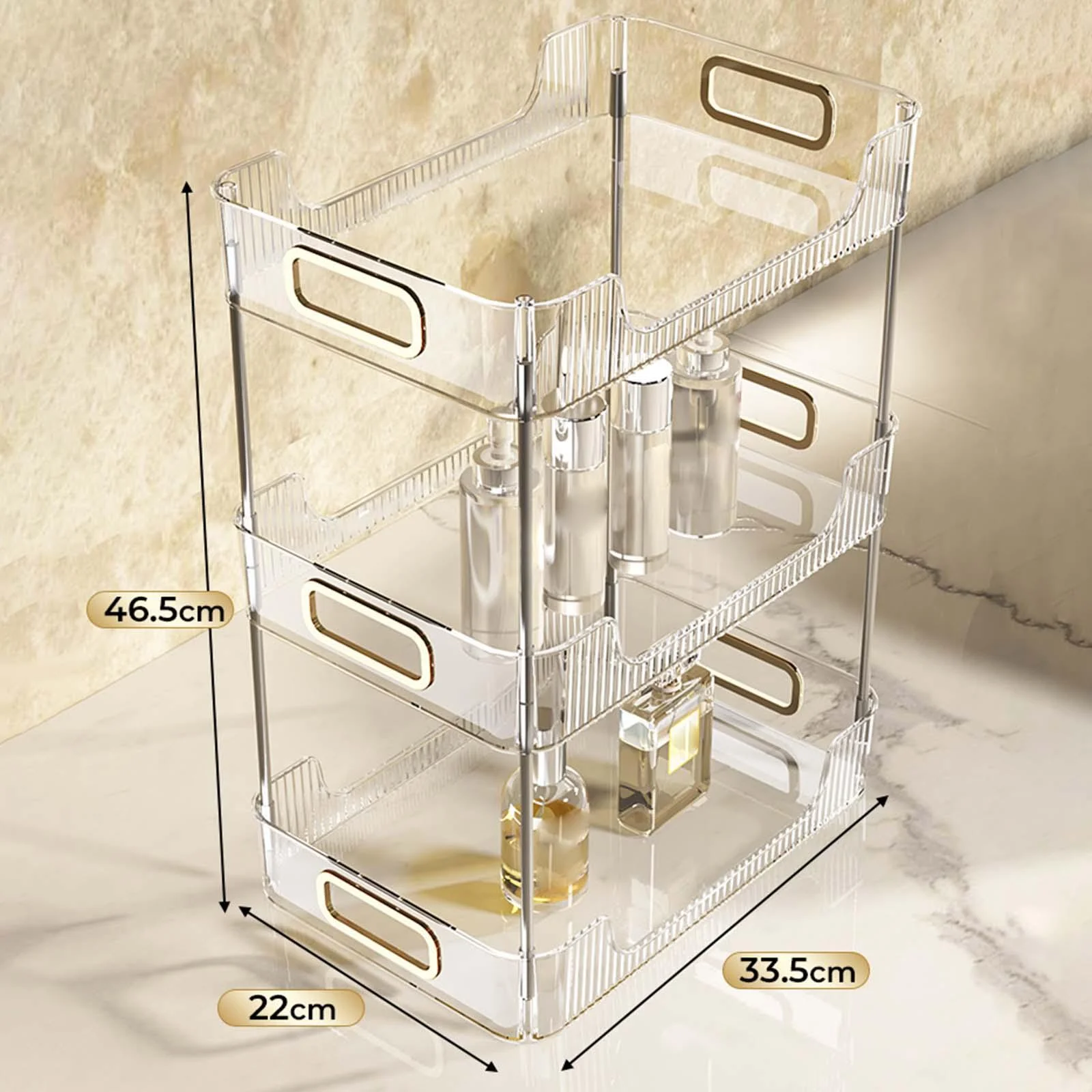 3 Tier Countertop Organizer Corner Shelf Rack Multifunctional Counter Vanity Tray Organizer Shelf, with Handles Container for Bathroom