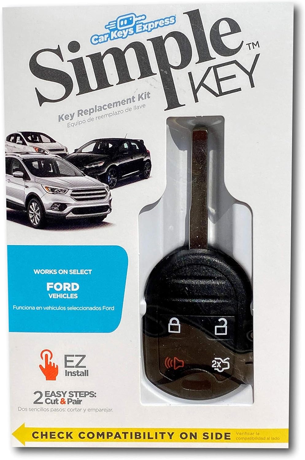Simple Key Programmer Bundle with Key(s) & Cable - Designed for Ford, Lincoln, Mercury, Mazda Vehicles: Program Key Yourself (2 Keys, 4 Button Key: Trunk Release, Lock, Unlock, Panic)