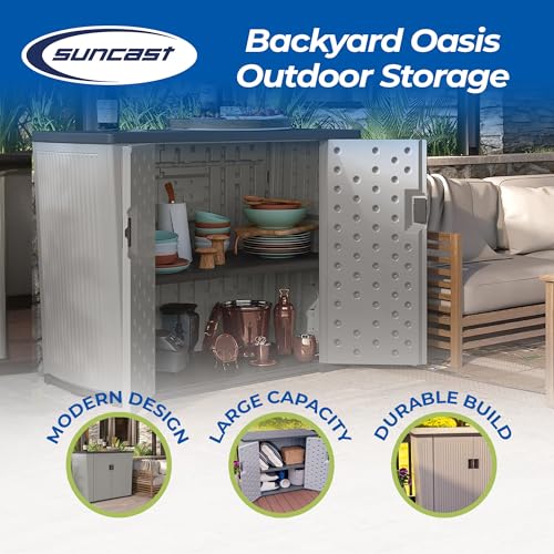 Suncast Outdoor Storage Shed for Patio and Garden, Backyard Oasis, 130 Gallon, Dove Gray