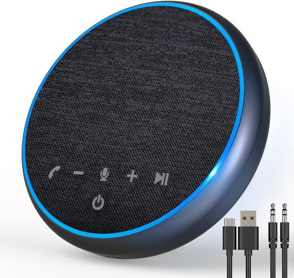 Ainostone Bluetooth Conference Speaker, USB C Speakerphone Portable with 3 AI Microphone 360º Voice Pickup Noise Cancel Mute CSR Chip for Home Office PC Computer Tablet Smartphone, Up to 10 People