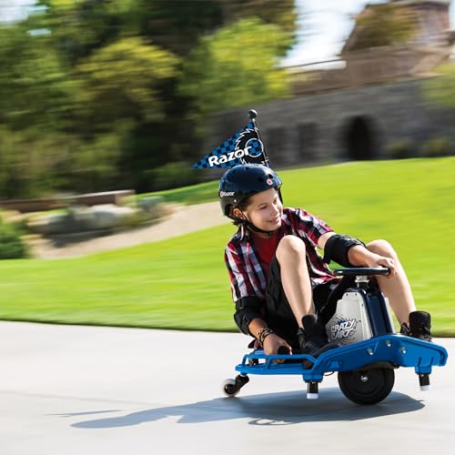 Razor Crazy Cart – 12 MPH (19 KMH) Ultimate Drifting Machine with 40 Min Ride Time, High-Torque Motor and Pro-Style Drift Bar for Extreme Fun, Blue
