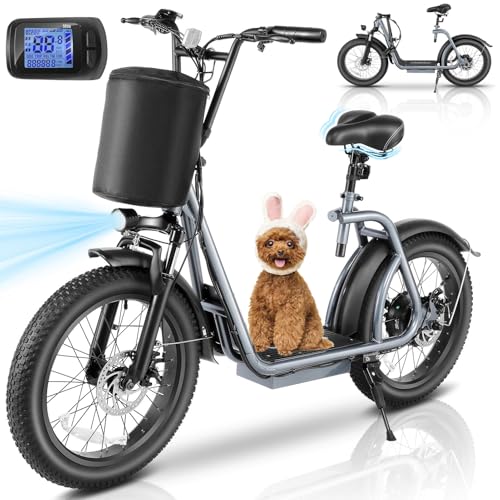 Caroma Peak 800w Electric Scooter Adults 20"X3" Fat Tire, 20 MPH Top Speed & 30 Miles Range, Off-Road E Scooter w/Adjustable Seat & Detachable Basket, Foldable Ebike w/Shock Absorption for Commuting