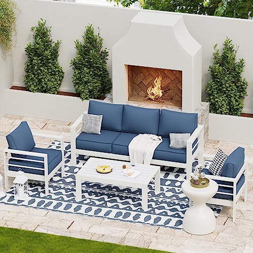 UDPATIO 8 Piece Aluminum Patio Furniture Set, Oversized Modern Outdoor Furniture Set with Olefin Fabric Cushion for Patio Deck Backyard, Dark Grey(with Waterproof Covers)