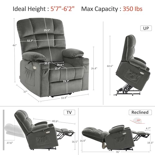 MCombo Large Dual Motor Power Lift Recliner Chair for Elderly, Massage and Heat, Lay Flat, Zero Gravity, Home Button, USB Port, Fabric 7680 (Large, Beige)