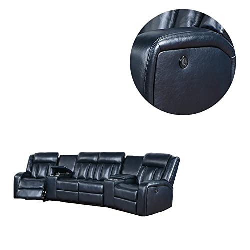 Poundex Leatherette Power Sectional with Cup Holders, Grey