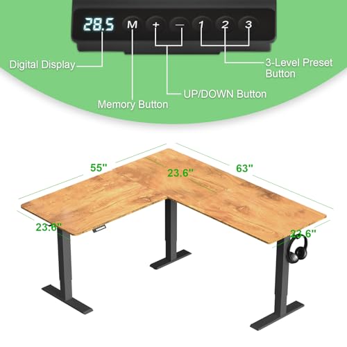 Upgrade Version 63 * 55 inch L Shaped Electric Adjustable Height Standing Desk, Corner Stand Up Desk, Sit Stand Computer L Desk for Gaming Office