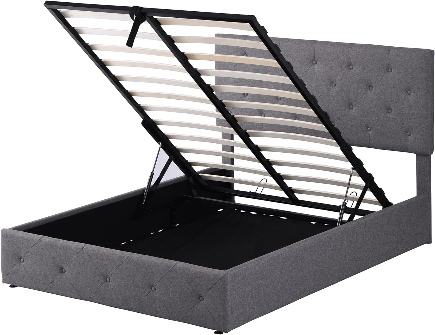 Full Size Upholstered Platform Bed With Storage Underneath, Full Bed Frame With Gas Lift Up Storage, Lift Storage Bed, Grey