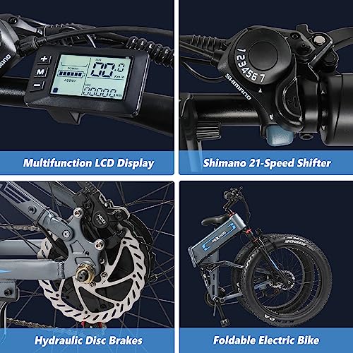 PEXMOR Electric Bike for Adults, 750W(Peak 1000W) 30MPH | Full Suspension Mountain Ebike, 60+ Miles 48V 12AH Removable Battery, 26 Fat Tire Foldable Commuter Electric Bicycle 21 Speed, UL2849