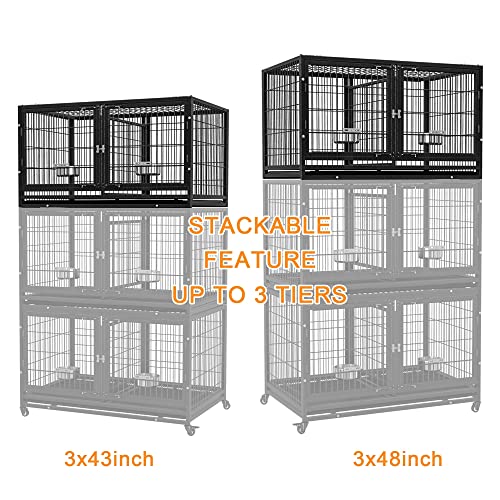 54/48/42/38 inch Heavy Duty Indestructible and Escape-Proof Dog Crate Cage Kennel for Large Dogs, High Anxiety Dog Crate with Removable Wire Trays and Wheels, Extra Large XL XXL