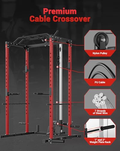 Power Cage, Multi-Functional Power Racks for Home Gym with Cable Crossover System, 1600LBS Weight Capacity Fitness Squat Rack for Strength Workout with More Training Attachment
