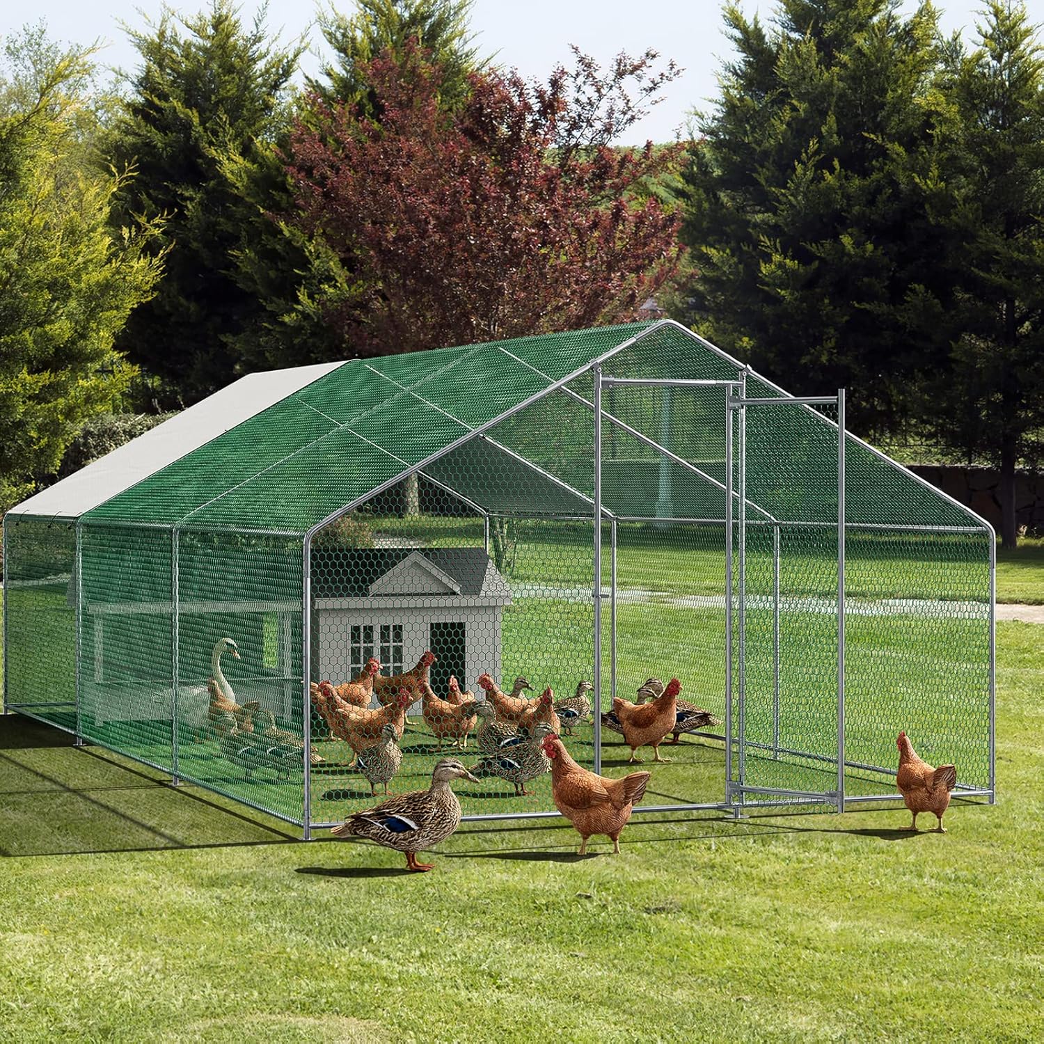 Oarlike Metal Chicken Coop for 20 Chickens Large Chicken Runs for Yard with Cover Galvanized Steel Chicken Pen Outdoor for Hen Duck Rabbits Goose Puppy Heavy Duty Walk-in Poultry Cage for Outside