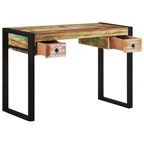 vidaXL Rectangular Writing Desk with Drawers, Solid Mango Wood, Vintage Industrial Style, Metal Frame, Brown, Versatile Furniture for Home and Office Use
