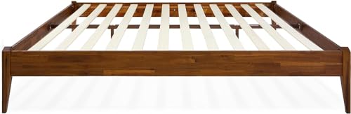 Bme Dinkee 15 Inch Signature Bed Frame Without Headboard - Modern & Minimalist Style with Acacia Wood - 12 Strong Wood Slat Support - Easy Assembly - No Box Spring Neededd - Dark Chocolate, Full