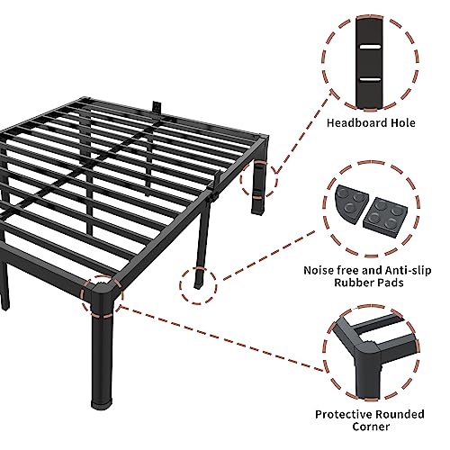 ROIL 12 inch California King Size Bed Frame Metal Platform No Box Spring Needed with Headboard Hole Round Corner Legs Mattress Retainers 3500LBS Heavy Duty Steel Slats Noise-Free Storage