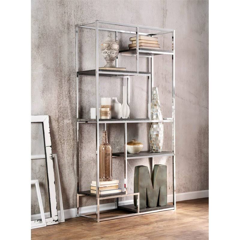Furniture of America Jan Modern 6 Shelf Bookcase in Chrome