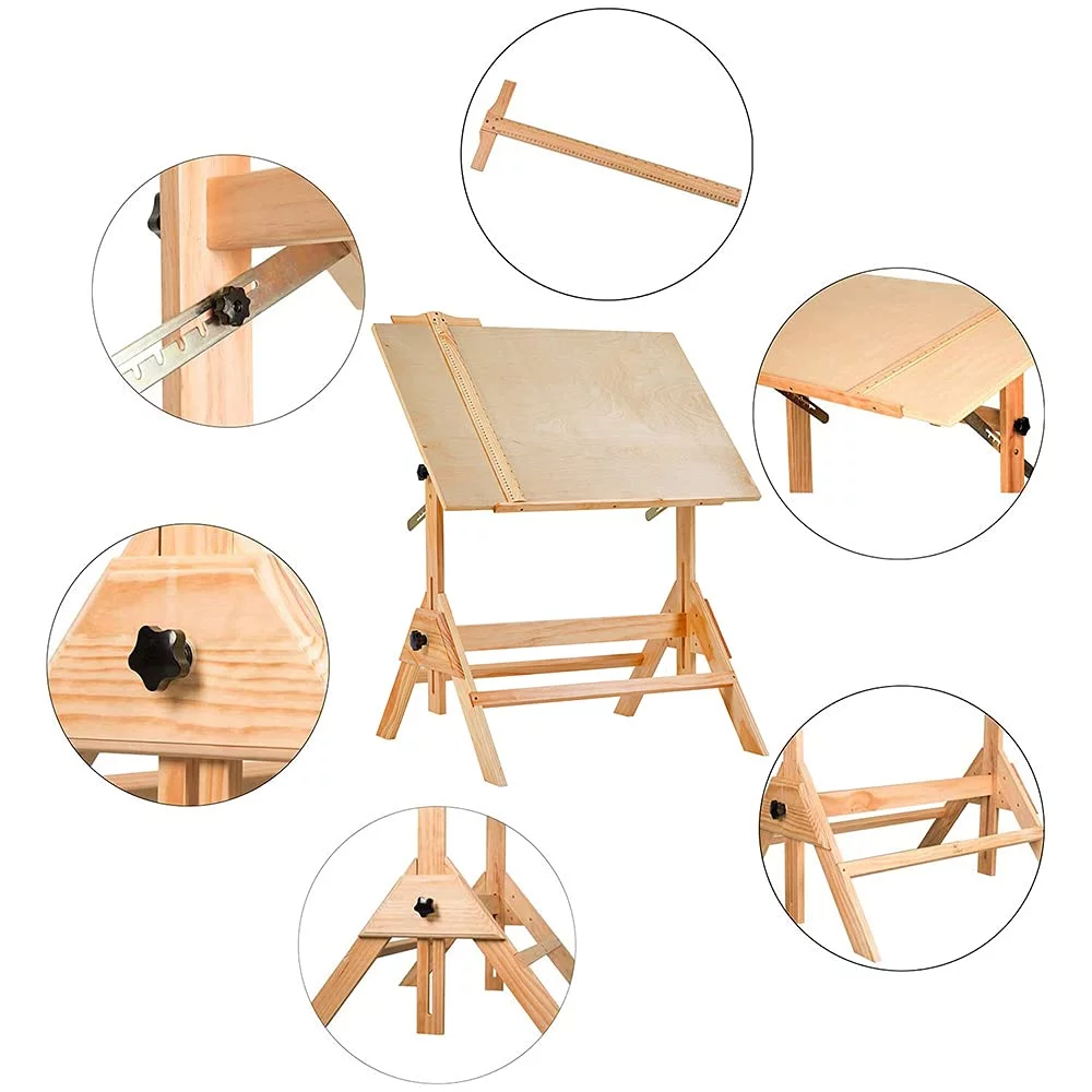 MEEDEN Solid Wood Drafting Table, Artist Drawing Table with 36" x 24" Angle Adjustable Top and Adjustable Height, Studio Painting Table & Art Desk for Artwork, Graphic Design, Writing