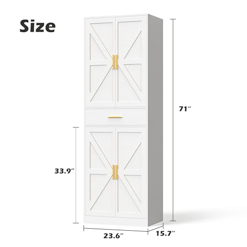 71" Tall Kitchen Pantry Storage Cabinet with 4 Doors & Drawer, Adjustable Shelves, Farmhouse Cupboard, Freestanding Cabinet with Door Shelves for Dining Room/Living Space, Black