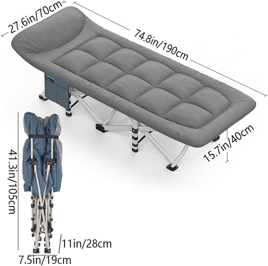 Folding Camping Cot with Mattress and Pillow, Portable No Installation Lightweight Adult Sleeping Bed for Home,Office,Camping and Travelling (Dark Grey)
