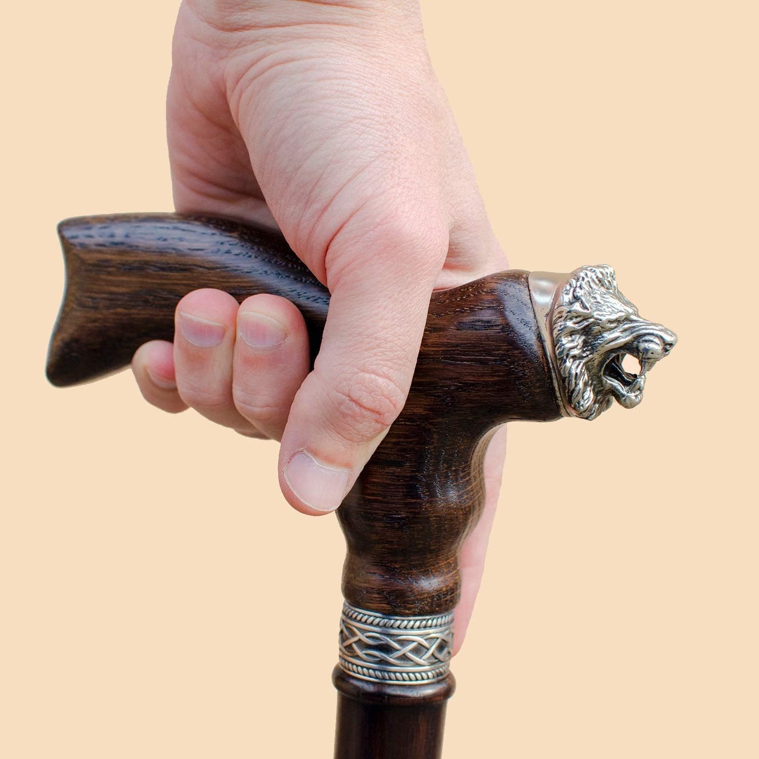 Unique Wooden Walking Cane for Men - Lion - Carved Wood Canes Unusual Walking Stick