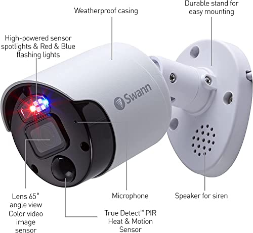 Swann 4K Security Camera System, 8 Channel 8 Cam, DVR with 2TB for 24/7 Home Surveillance, Indoor/Outdoor Wired 8MP Bullet Cameras, Color Night Vision, IP66,True Detect, Spotlights & Sirens
