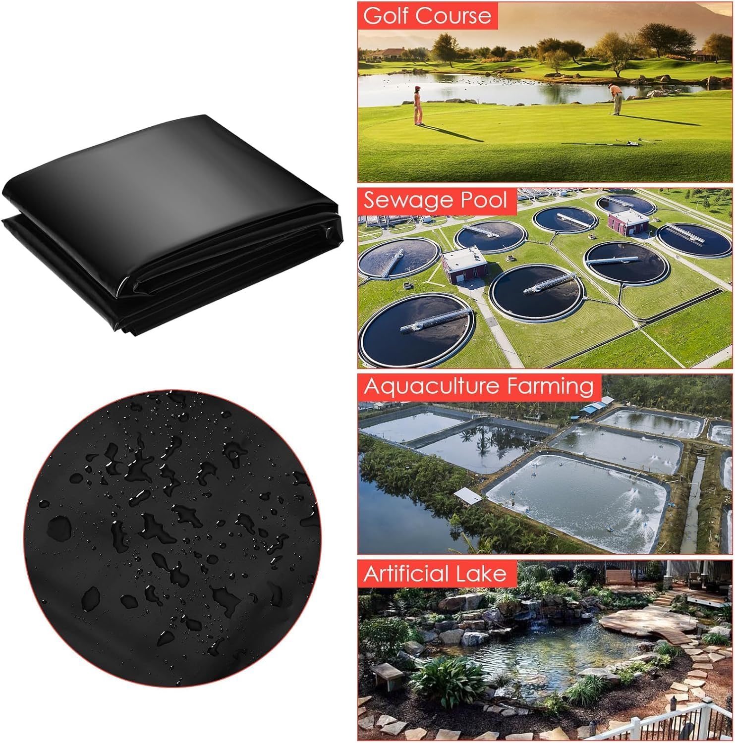 15x20 ft Pond Liner, 20 Mil Thickness, Pliable & Durable LLDEP Material, Easy Cutting & UV Resistant, for Fish or Koi, Features, Waterfall Base, Fountains and Water Gardens