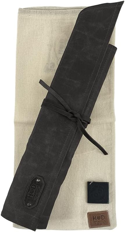 Waxed Canvas Large Wrench / Tool Roll 15 Pockets Portable Pouch Storage for Craftsmen Handmade by Hide & Drink (Charcoal Black) Pack of 2