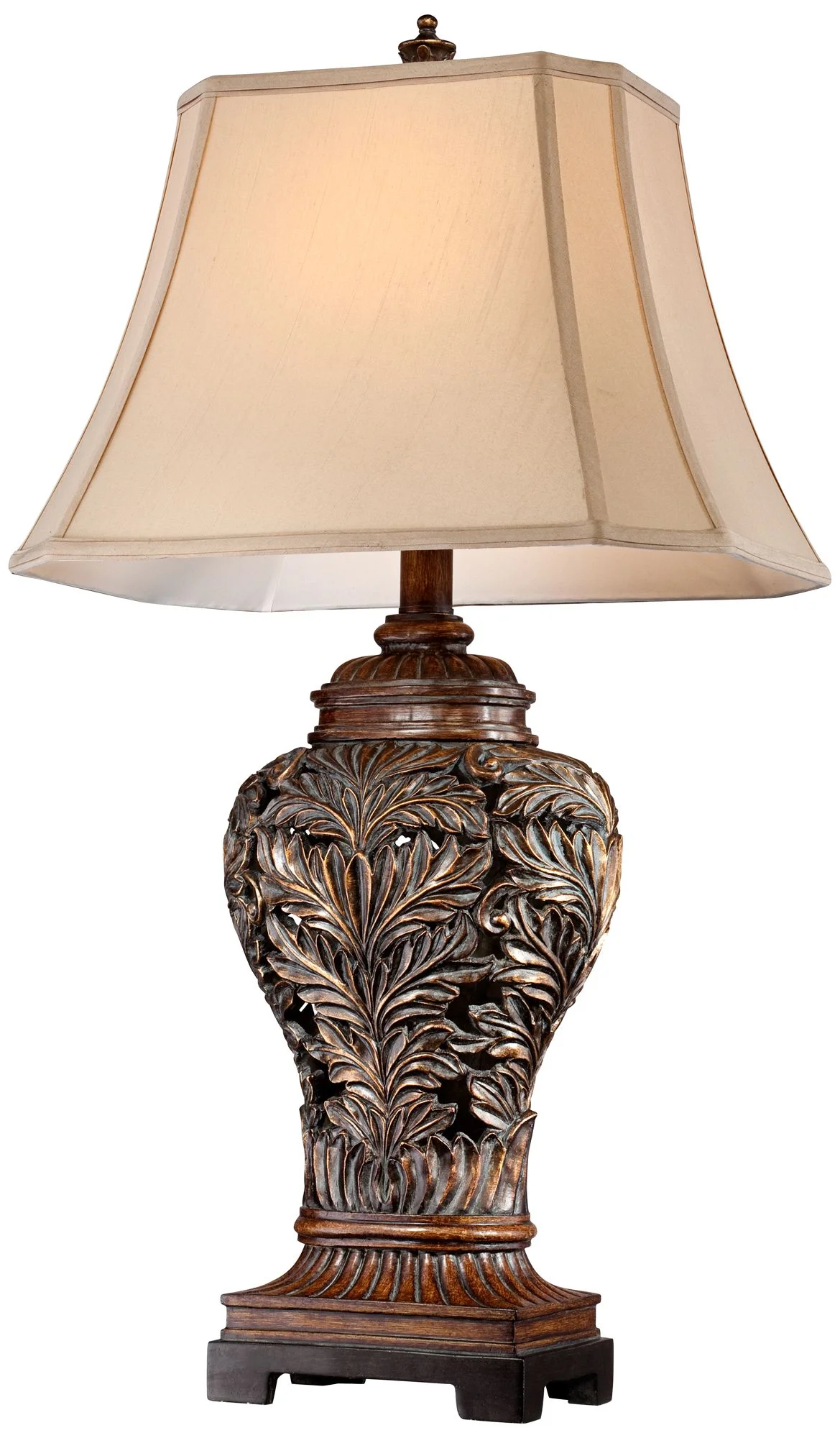 Barnes and Ivy Traditional Table Lamps 32.5" Tall Set of 2 Bronze Curling Leaves Tan Rectangular Shade for Living Room Family Bedroom Bedside