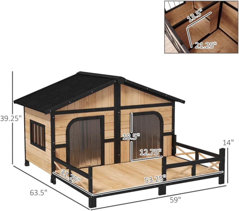 Dog House Outdoor Wooden Cabin House Style Wooden Dog Kennel with Porch Suitable for Small to Medium Sized Dogs Under 33 Lbs