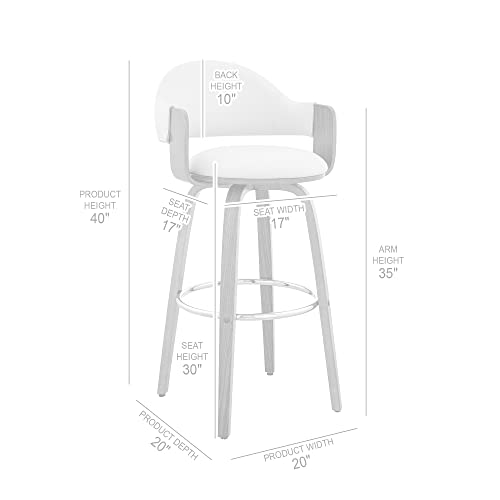 Armen Living Daxton Mid Century Modern Swivel Bar Stool for Kitchen Island Counter in Cream Faux Leather and Walnut Wood, 26" Seat Height