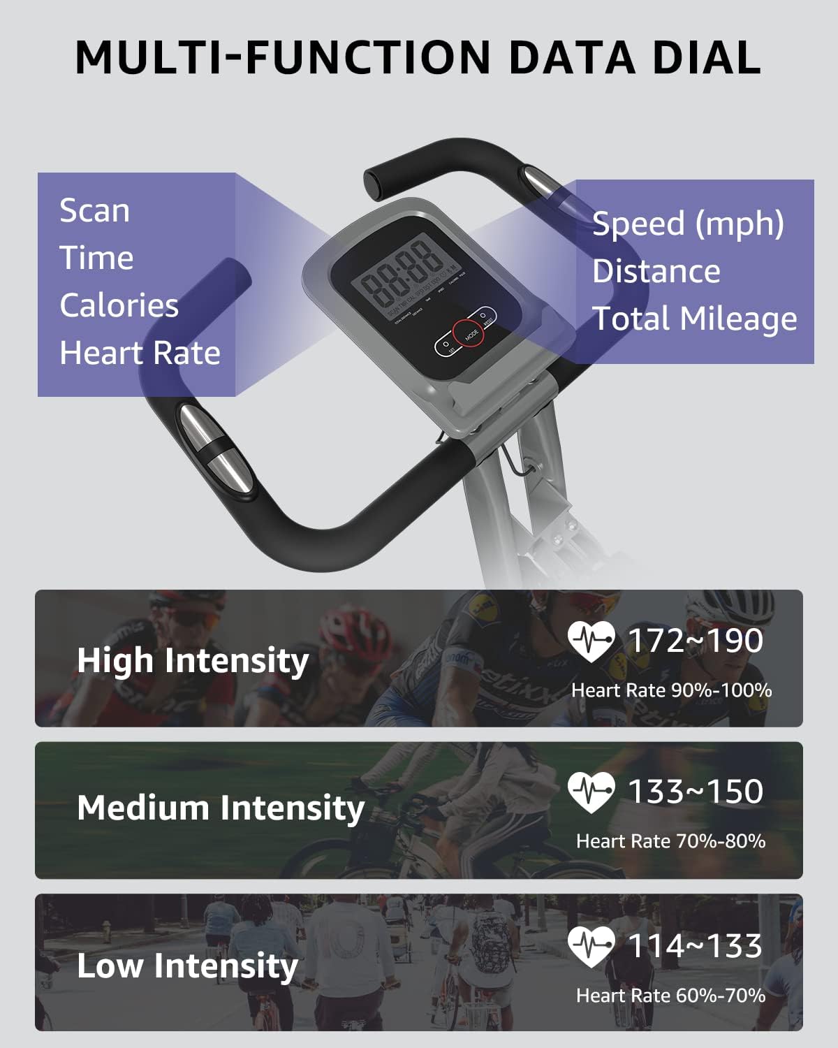 KURONO Stationary Exercise Bike for Home Workout |2023 Upgraded 4 IN 1 Foldable Indoor Cycling Bike for Seniors | 330LB Capacity, 16-Level Magnetic Resistance,Adjustments Cement Grey
