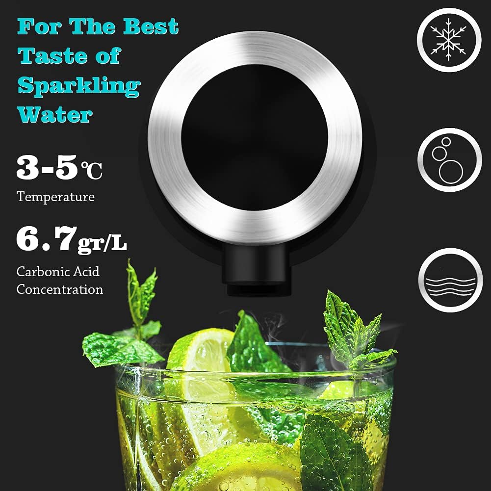 Commercial Sparkling Water Maker- Soda Maker Fizzy Drink Machine Carbonator for Home, Countertop Ice Water Cooler Dispenser and Room Temperature Water Without CO2 Cylinder Black
