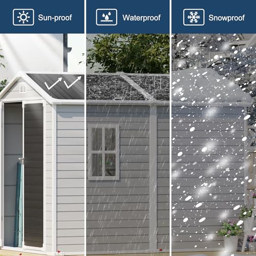 Outdoor Resin Storage Shed with Floor Included 5x3 FT, Waterproof Outside Sheds with Window Lockable Door, Plastic Sheds for Backyard Garden Patio Lawn Tools, Gray