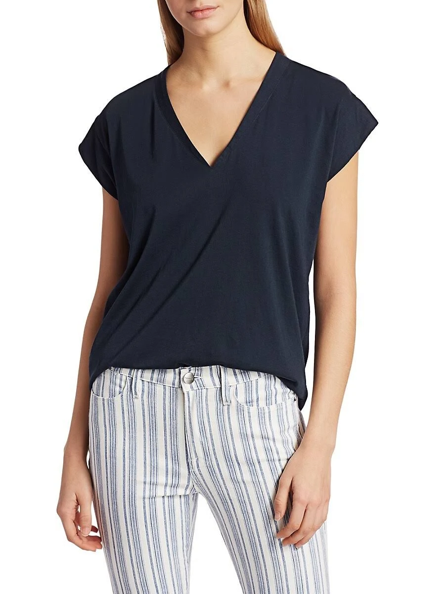 Frame Le Mid Rise V-Neck Tee Gris Heather
