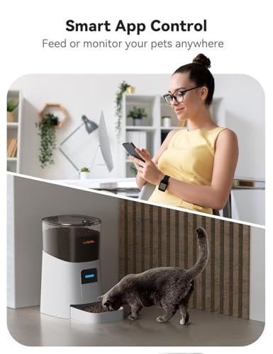WOPET 6L Automatic Cat Feeder, WiFi Automatic Dog Feeder with APP Control for Remote Feeding, Automatic Cat Food Dispenser with Low Food Sensor and Voice Recorder, Up to 15 Meals Per Day