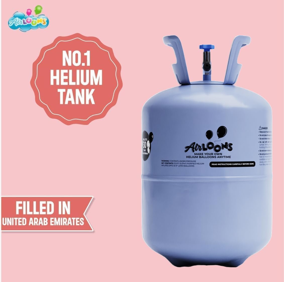 Purified Helium Tank - Inflate up to 90 Latex Balloons | 7 cu. ft. Cylinder for Longer Float Time | Balloon Pump Kit for Birthday Decorations, New Year's, Valentine's Day Home Decorations