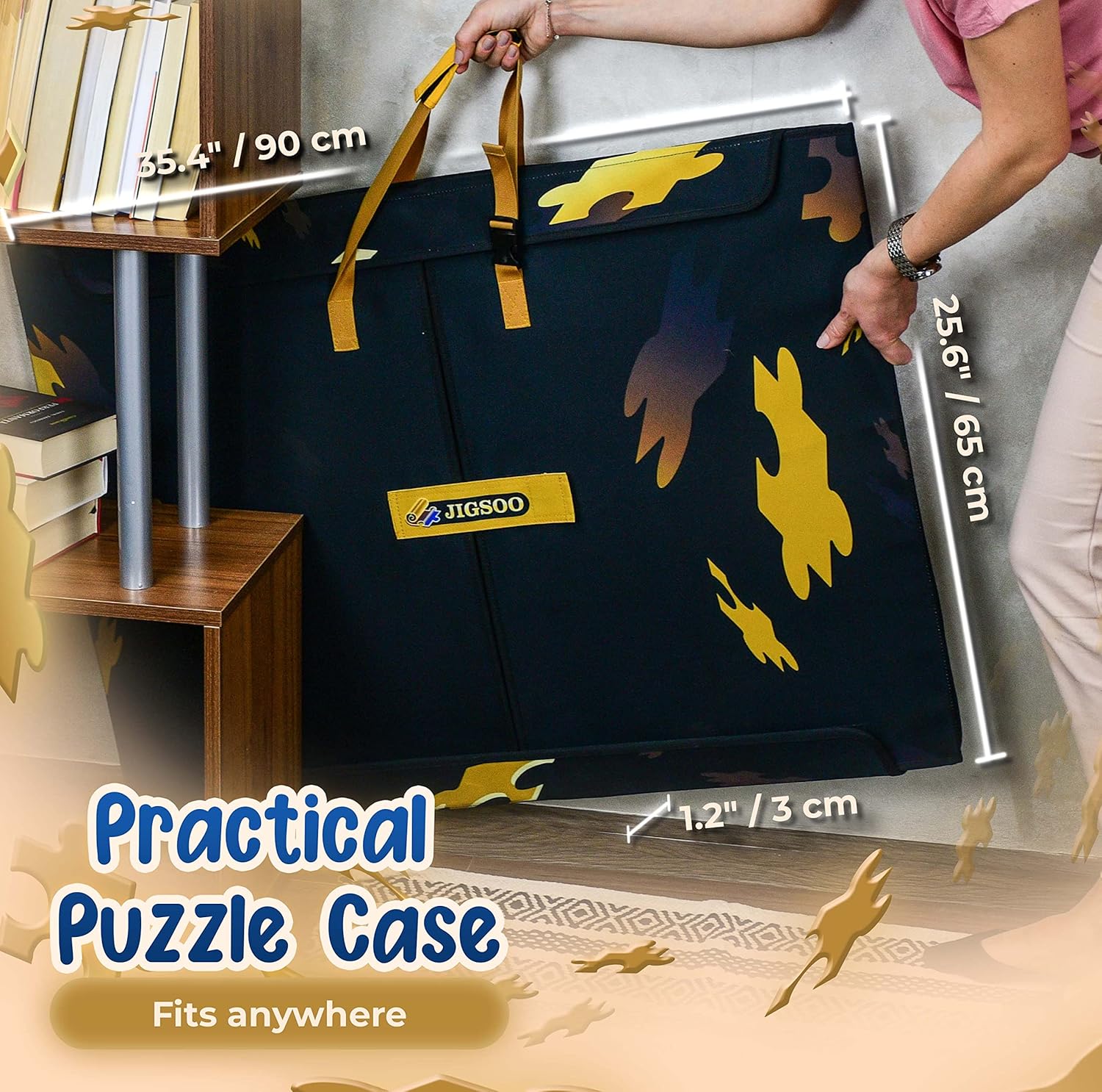 Jigsoo Portable Jigsaw Puzzle Case - 1500 Pieces Jigsaw Organizer Puzzle Storage with Central Board and 2 Sorting Trays - Practical Puzzle Saver with Shoulder Strap, 2 Handles & Velcro Closure Keeper