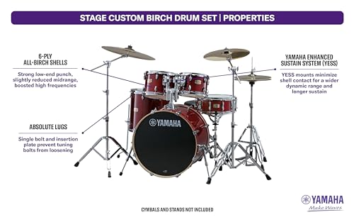 Yamaha 5pc Shell Pack with a 20" Kick 14” Snare Drum in Honey Amber for Students and Working Drummers, (SBP0F50HA)