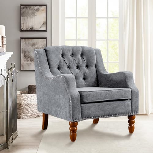 Accent Chairs Set of 2, Comfy Single Upholstered Wingback Chair with Back Mid Century Modern Reading Chair with Nail-Head Trim Armchair Arm Chair for Living Room Bedroom(Beige)