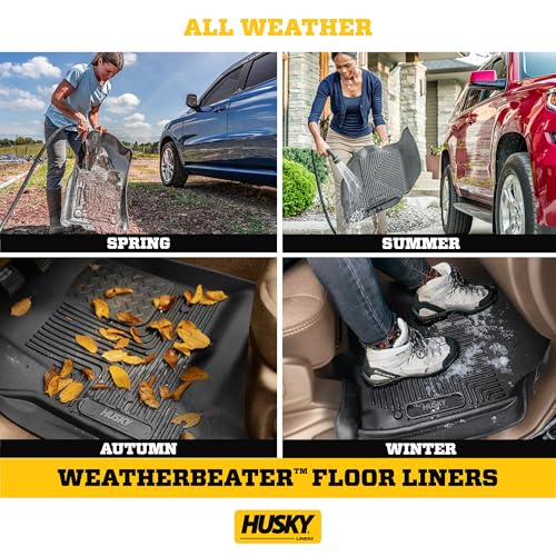 Husky Liners Weatherbeater Floor Mats | Fits 2017-2025 Ford F-250/F-350/F-450 SuperCrew Cab with Factory Carpet & with Fold Flat Storage | Front & 2nd Row, 3-pc Black - 94061